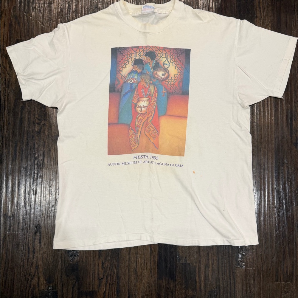 Vintage Hanes White Short Sleeve Graphic Tee with Multicolor Fiesta Print